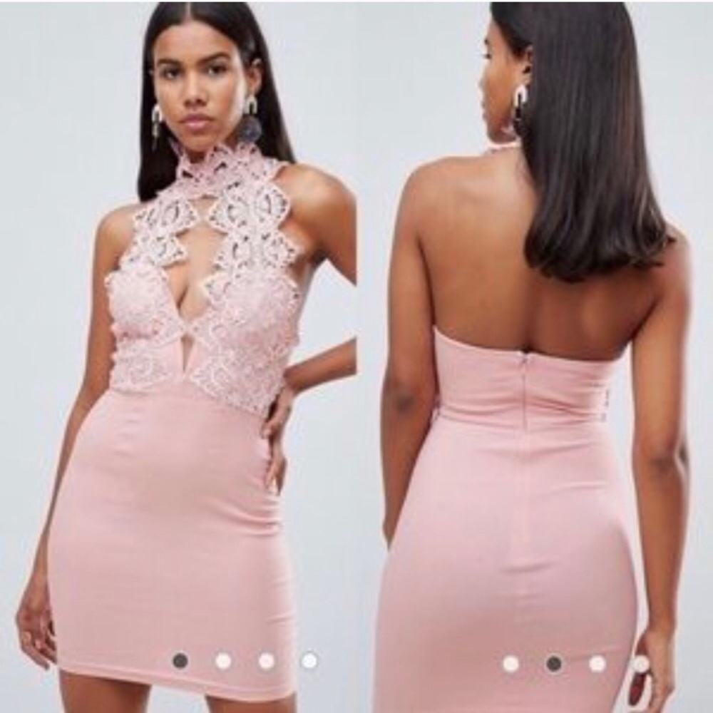 Asos Rare London plunge lace halter neck dress NEW